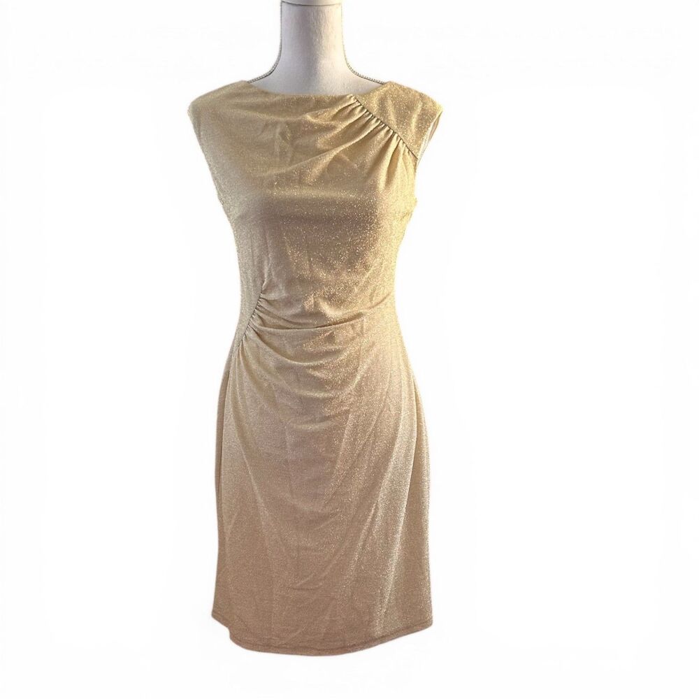 American Living Gold Metallic Ruched Sheath Dress Sz 6 Sleeveless Cocktail Party